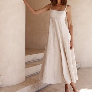 DISSH ROSS NATURAL LINEN MIDI DRESS | Size 2
